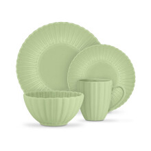 Swan 16 Piece Scallop Edge Stoneware Dinner Set, Green, SWKA1460GRN