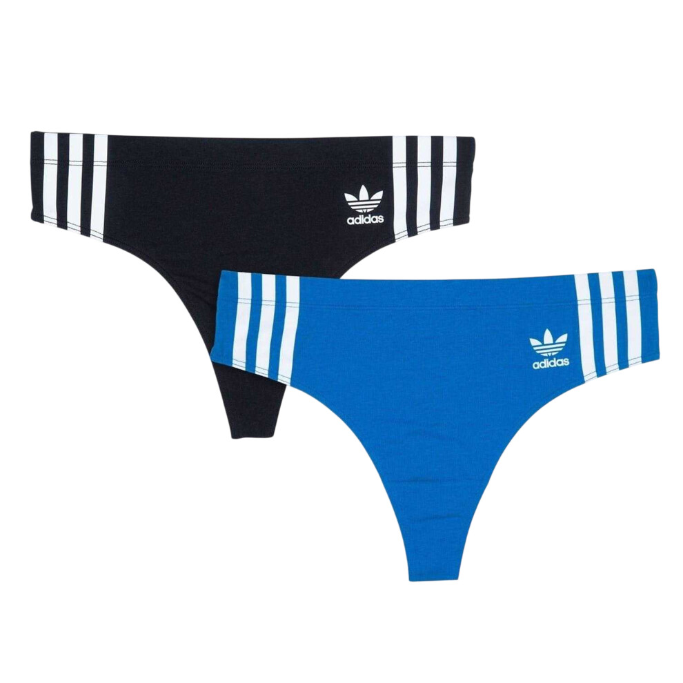 Adidas (12 Uk, Black/Blue) Womens/Ladies Cotton Comfort Thong (Pack Of 2)