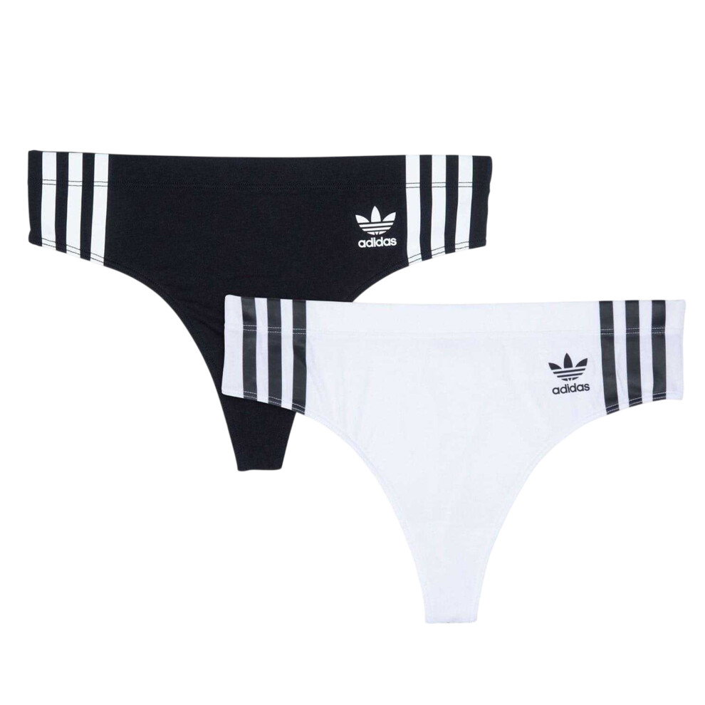 Adidas (10 Uk, Black/White) Womens/Ladies Cotton Comfort Thong (Pack Of 2)