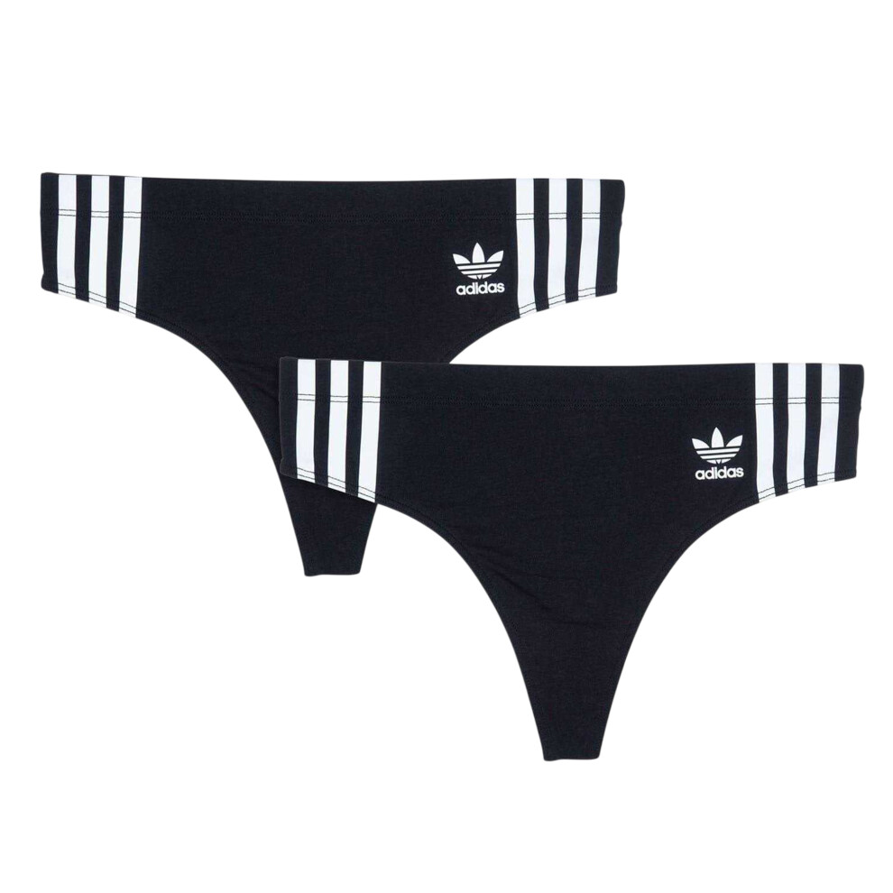 Adidas (10 Uk, Black) Womens/Ladies Cotton Comfort Thong (Pack Of 2)