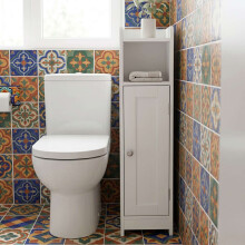 White Narrow Bathroom Cabinet with Adjustable Shelves