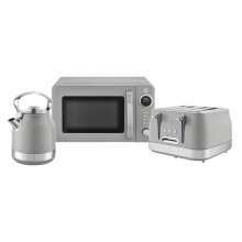 Swan Retro Kitchen Set, 1.7L Rapid Boil Kettle and 4 Slice Toaster and 20L Digital Microwave, Grey, SK14631GRY & ST19029GRY & SM4425GRY, EEJB397