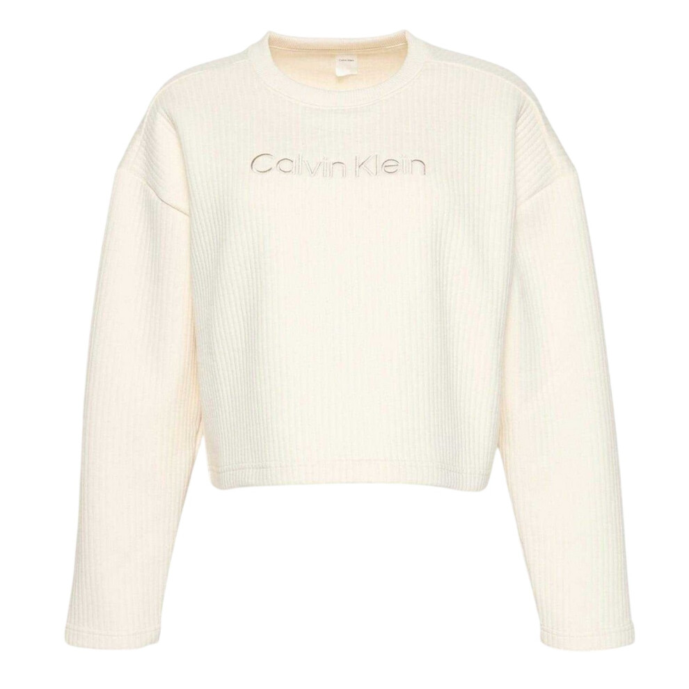 Calvin Klein (16 Uk, Ivory) Womens/Ladies Embroidered Crew Neck Sweatshirt