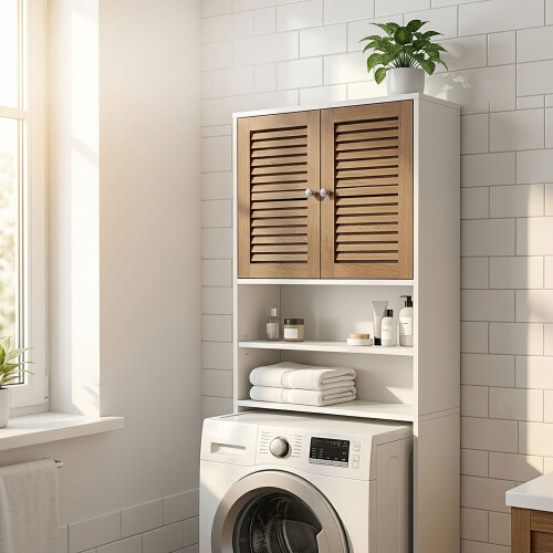 Washing Machine Cabinet, 2 Doors, Adjustable Shelves 2