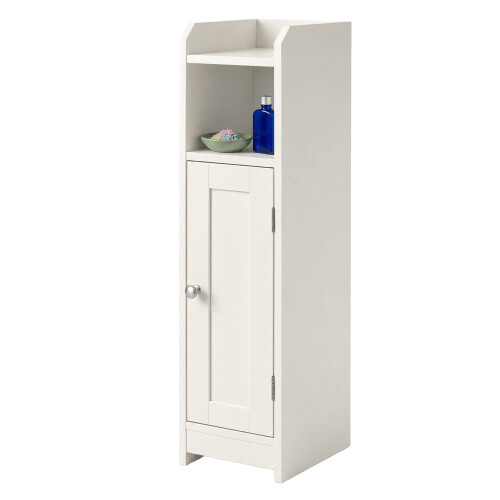 White Narrow Bathroom Cabinet with Adjustable Shelves 1