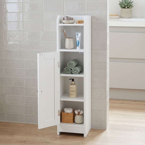 White Narrow Bathroom Cabinet with Adjustable Shelves 2
