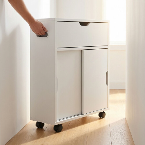 White Bathroom Storage Trolley, 4 Compartments 2