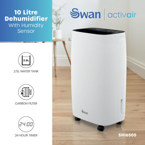 Swan Swan 10L Dehumidifier with Humidity Sensor, White, SH16505 1