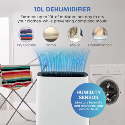 Swan Swan 10L Dehumidifier with Humidity Sensor, White, SH16505 2