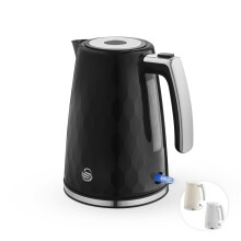 Swan Hexton 1.7L Electric Kettle, 3KW Rapid Boil, 360-Degree Base, Cord Storage, Black with Chrome Accents, SK19038BLK