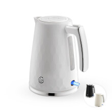 Swan Hexton 1.7L Electric Kettle, Removable Limescale Filter, 360-Degree Base, White with Chrome Accents, SK19038WHT
