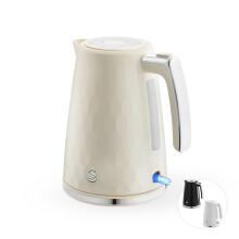 Swan Hexton 1.7L Electric Kettle, 3KW Rapid Boil, 360-Degree Base, Cord Storage, Cream with Chrome Accents, SK19038CRM