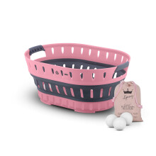 Swan x Lynsey Laundry Bundle, 6 Natural Wool Dryer Balls & 60L Oval Collapsible Laundry Basket, EEJB376