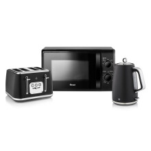 Swan Serenity Kitchen Set,1.7L Jug Kettle, 4 Slice Toaster, 700W Microwave, Black, EEJB340