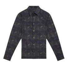 (L, Navy) Ted Baker Mens Floral Point Collar Long-Sleeved Shirt