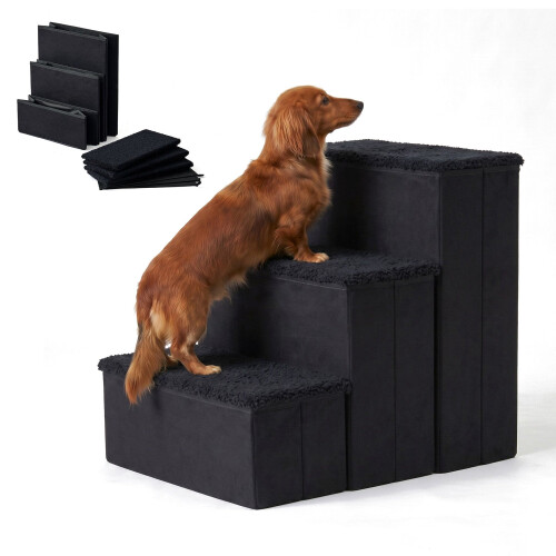 Foldable Dog Steps with Storage, Medium, Black 1