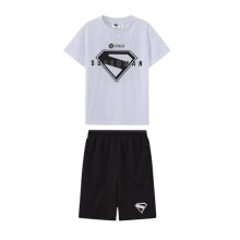 (7-8 Years, White/Black) Superman Childrens/Kids Logo T-Shirt & Shorts Set