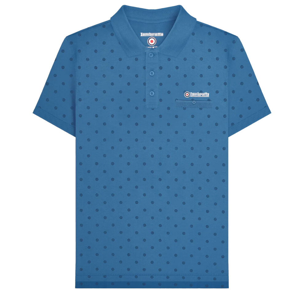 Lambretta Men's Mid Blue Premium Aw24 Target Polo Shirt In | Size: Small - Image 2
