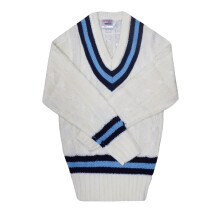 (L, White/Navy/Sky Blue) Carta Sport Mens Cricket Jumper