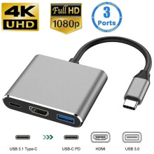 USB C Hub 3 in 1 HDMI 4K USB 3.0 5Gbps PD Fast Charge Dock MacBook PC Laptop