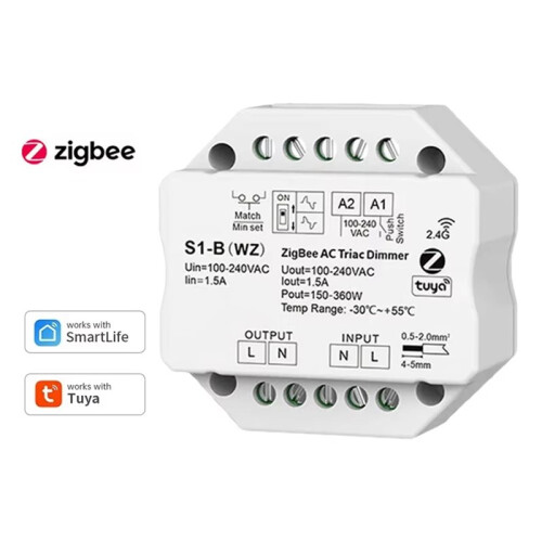 2X S1-B Tuya Zigbee RF AC Triac Dimmer LED Controller Push  Control 110V 220V 230V for Alexa Assistant 2