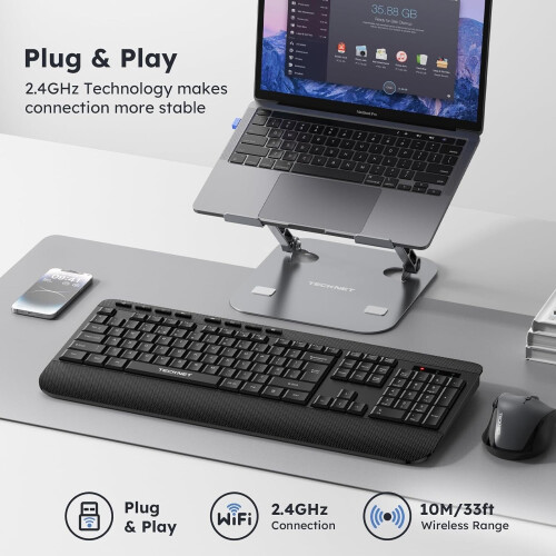 TeckNet TECKNET Wireless Keyboard Ergonomic With Wrist Rest Silent 2.4GHz Full Size 1