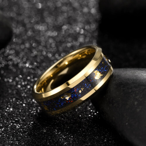 Δαχτυλίδι Tioneer Galaxy Style Tungsten Carbide με ένθετο Opal & φύλλο χρυσού σε βέρα 8mm ή 6mm για 2