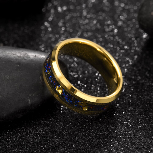 Δαχτυλίδι Tioneer Galaxy Style Tungsten Carbide με ένθετο Opal & φύλλο χρυσού σε βέρα 8mm ή 6mm για 1