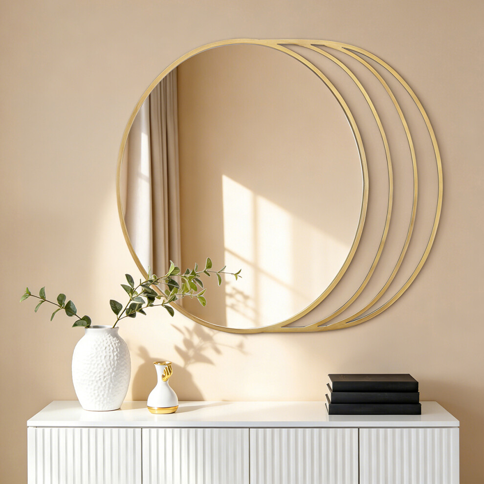 Photos - Wall Mirror Charles Bentley Prague Round Mirror, Iron, Gold, 90x100cm, 90 x 100 cm Gold PL08-50081 