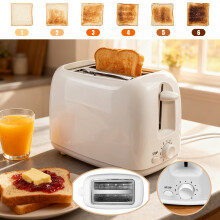 Compact 2 Slice Toaster, Extra Wide Slots, 6 Browning levels, Removable crumb tray, 850W, White matt & high gloss finish