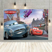 Tilpasset bilbursdagsfestdekor, kompatibel med Lightning McQueen-tema, 1-årsdagsbakgrunn for fotografering og racingfestbakgrunn