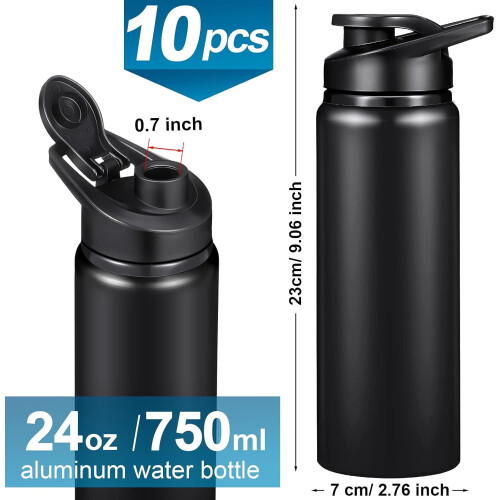 10 τεμάχια μπουκάλια νερού αλουμινίου 24oz με καπάκι που κουμπώνει - Ελαφριά, 1