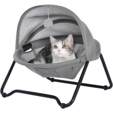 Kattbädd, fristående upphöjd hängmatta med avtagbar tvättbar nät, kompatibel med små hundar upp till 9 kg, inomhussoffa (grå)