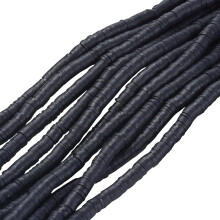 1-nauhainen musta 6x1mm litteä pyöreä polymeerisavesta valmistettu Heishi-helmi, reikä: 2mm, 380~400kpl/nauha, korujen valmistukseen,