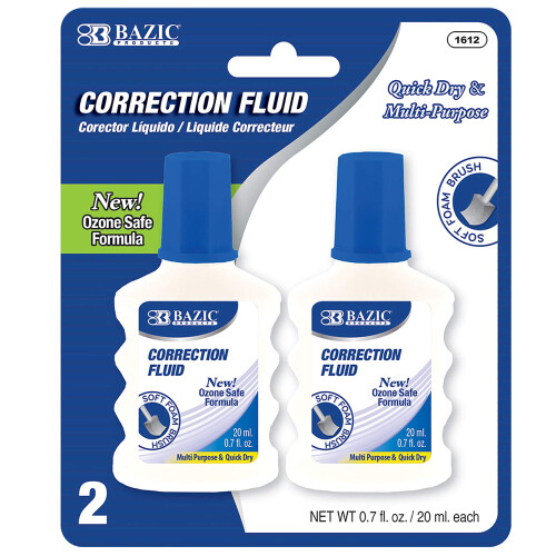 BAZIC Διορθωτικό υγρό 20ml, Αφρός White Out (2/συσκευασία), 1 συσκευασία