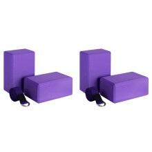 4X Yoga Block und Yoga Gurt Set EVA Schaum Weiche, Rutschfeste Yoga Blöcke Universal Pilates Dehnung und Tonisieren Trainings Lila