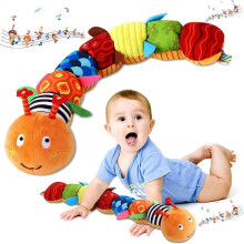 Chocalho musical em forma de lagarta com sinos da SUGARMOM, brinquedo sensorial macio para bebês e crianças de 0 a 3 anos.