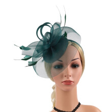Accessoires pour cheveux Hamky, chapeau bibi de mariage avec fleur, plumes et résille, vert armée, compatible avec les coiffes de tea party pour
