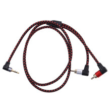 Kabel 90 stopni, wtyk 3,5 mm męski na 2 RCA, kątowy, stereofoniczny, rozdzielacz Y, wtyk mikrofonowy do laptopa, 1 m