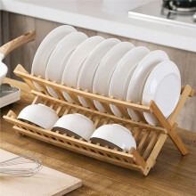 Égouttoir à Vaisselle en Bambou, Porte-Ustensiles, Égouttoir Pliable en Bois à 2 Niveaux