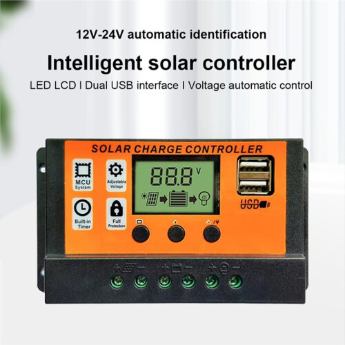 12V/24V 80A Solar Controller with LED LCD Display, Solar Panel Controller, Solar Panel Battery Regulator, USB Interface 1
