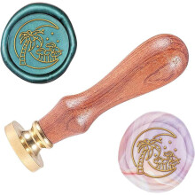 0,98" voksstempel, kokosnødtræs månemønster, træhåndtag, aftagelig vintage messingforsegling, kompatibel med vokspinde, til