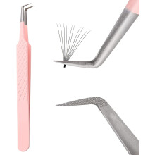 Wimperpincet met vezelpunt, roestvrij staal, 90 graden draaibaar voor volume wimperextensions, goede grip, geschikt voor het maken van wimperwaaiers,