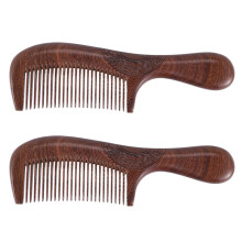 2X pieptene unisex din lemn de santal pentru femei și bărbați, acasă, călătorii, din lemn, antistatic, cu dinți fini, mânere din lemn,