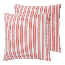 Levtex Home - Tanzie Red - Euro kussensloop (66x66 cm) set van twee - Gestreept - Grijs en wit