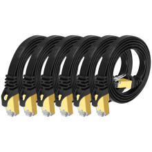 Cat7 Ethernet-kabel 90 cm 6-pakning skjermede, flate Ethernet-patchkabler - Høyhastighets internettkabel for modem, ruter, LAN,
