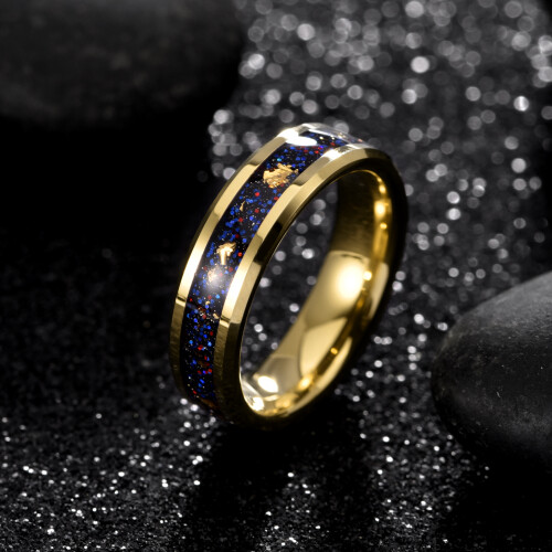 Δαχτυλίδι Tioneer Galaxy Style Tungsten Carbide με ένθετο Opal & φύλλο χρυσού σε βέρα 8mm ή 6mm για 2