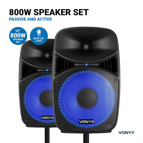 Bluetooth DJ Speaker PA System with Stands, Microphone Mobile Disco 800W Powered 1