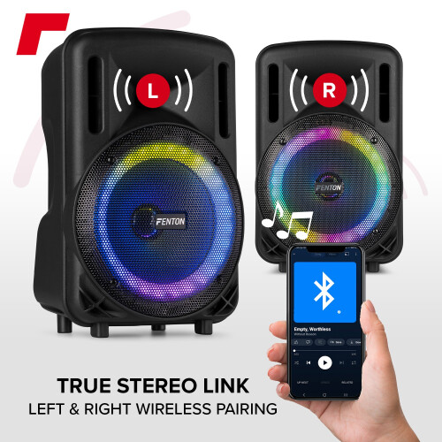 Fenton FT08LED MK2 Portable PA System 300W - Wireless Mic, Bluetooth Speaker 2