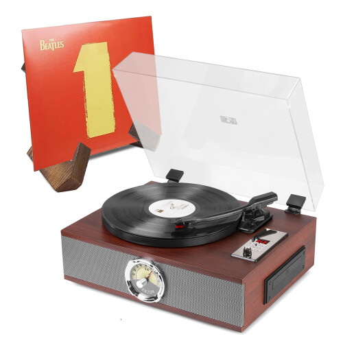 Fenton RP180 Retro Record and CD Player Speaker System with Bluetooth - Wood